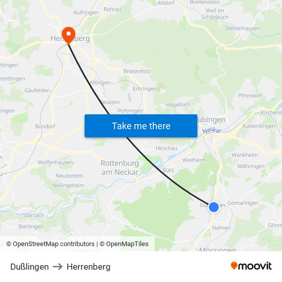 Dußlingen to Herrenberg map