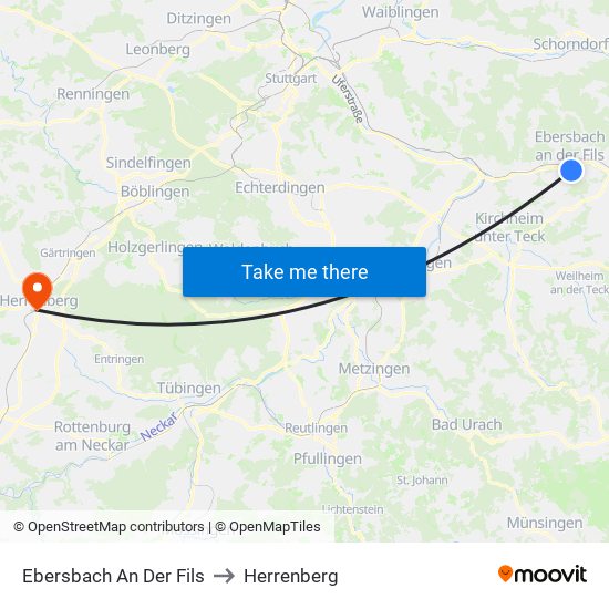 Ebersbach An Der Fils to Herrenberg map