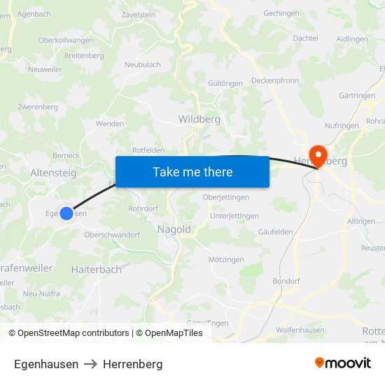 Egenhausen to Herrenberg map