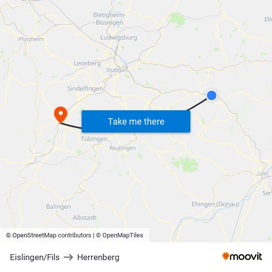 Eislingen/Fils to Herrenberg map