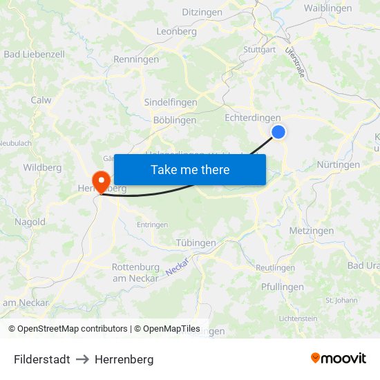 Filderstadt to Herrenberg map