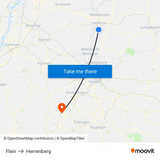 Flein to Herrenberg map