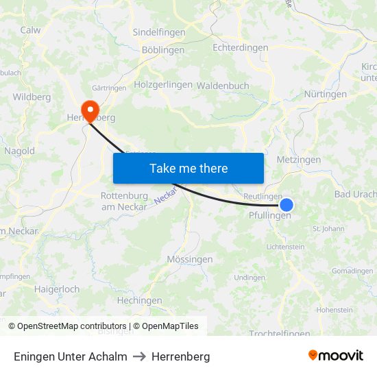 Eningen Unter Achalm to Herrenberg map