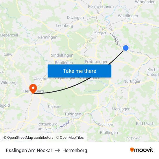 Esslingen Am Neckar to Herrenberg map