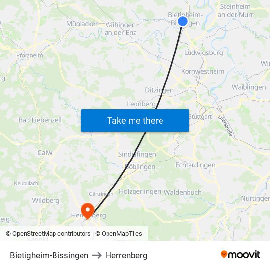 Bietigheim-Bissingen to Herrenberg map