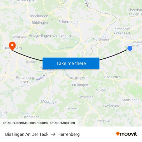 Bissingen An Der Teck to Herrenberg map