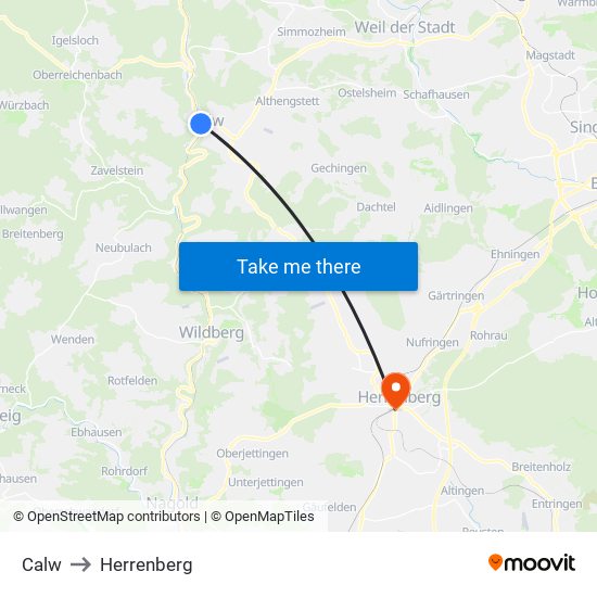 Calw to Herrenberg map