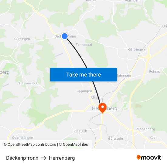 Deckenpfronn to Herrenberg map