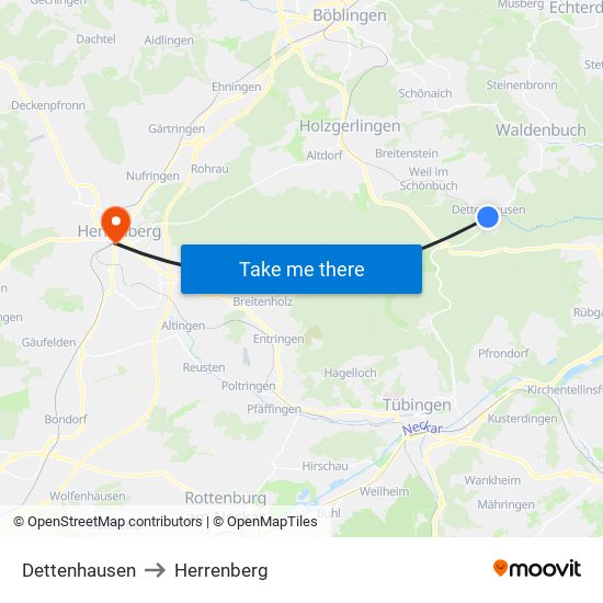 Dettenhausen to Herrenberg map