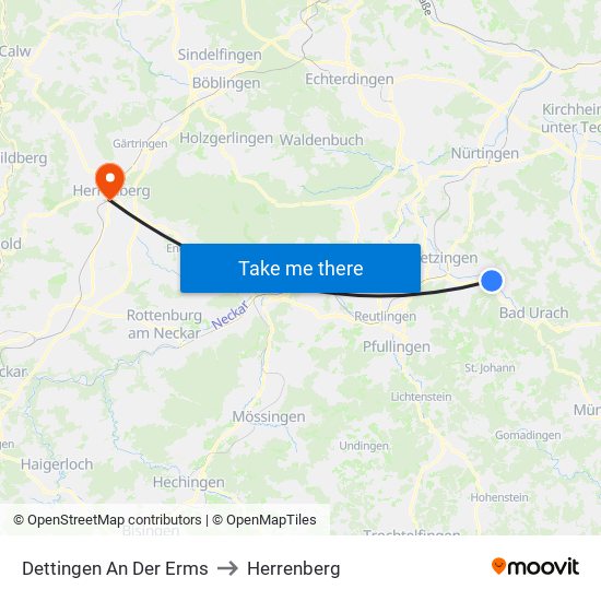 Dettingen An Der Erms to Herrenberg map