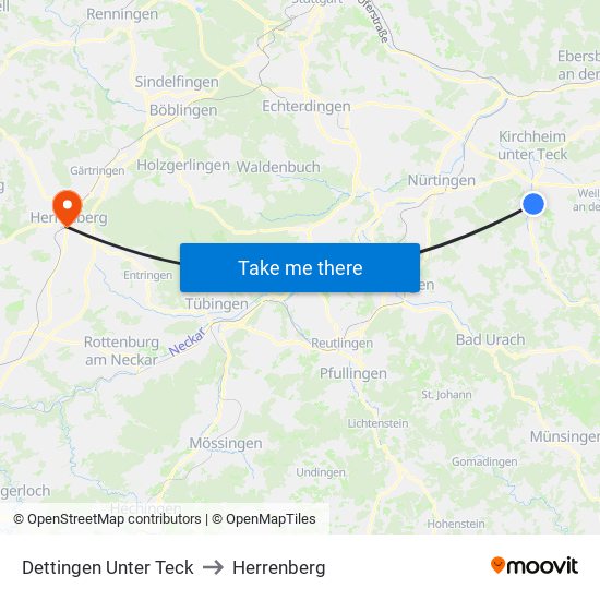 Dettingen Unter Teck to Herrenberg map