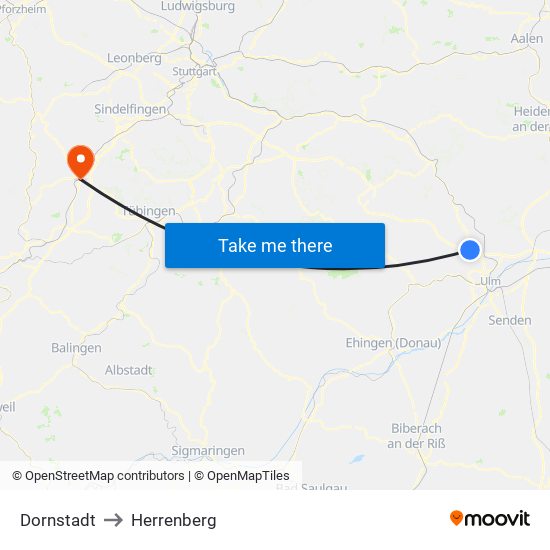 Dornstadt to Herrenberg map