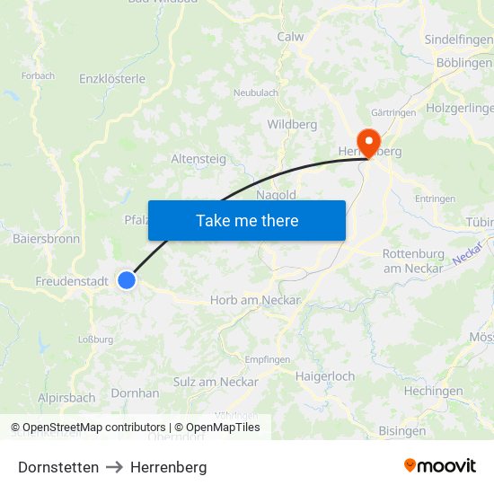 Dornstetten to Herrenberg map