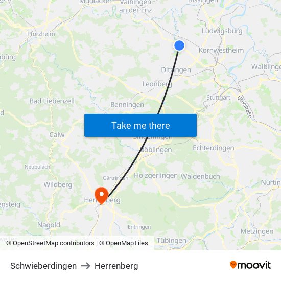 Schwieberdingen to Herrenberg map