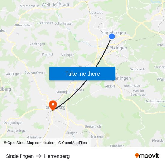 Sindelfingen to Herrenberg map