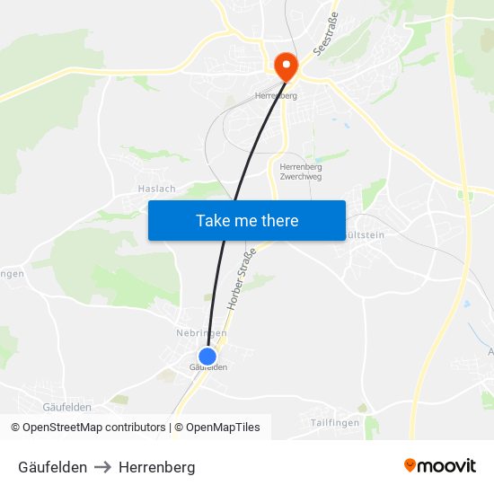 Gäufelden to Herrenberg map