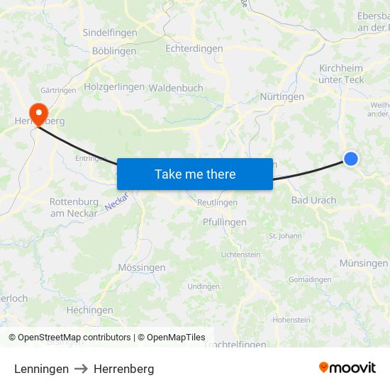 Lenningen to Herrenberg map