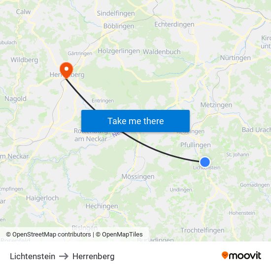 Lichtenstein to Herrenberg map