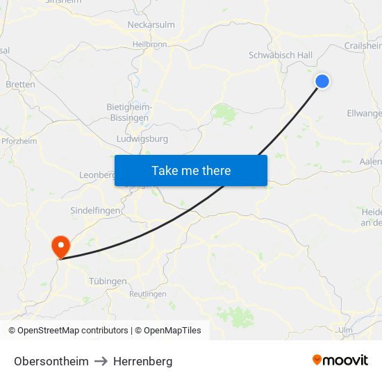 Obersontheim to Herrenberg map