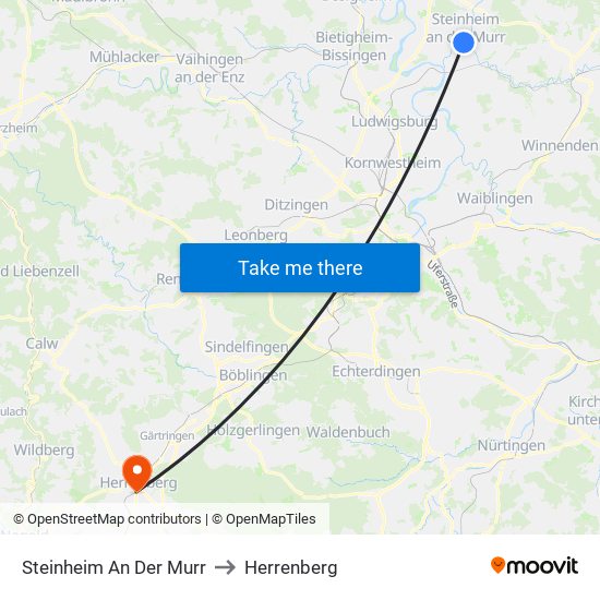 Steinheim An Der Murr to Herrenberg map