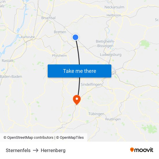 Sternenfels to Herrenberg map