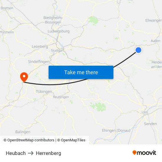 Heubach to Herrenberg map