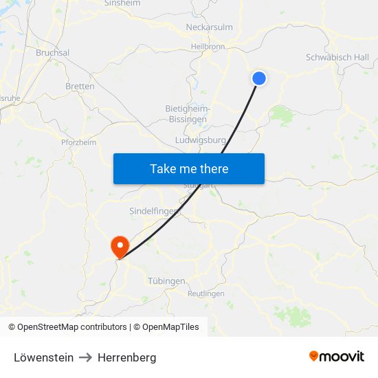 Löwenstein to Herrenberg map