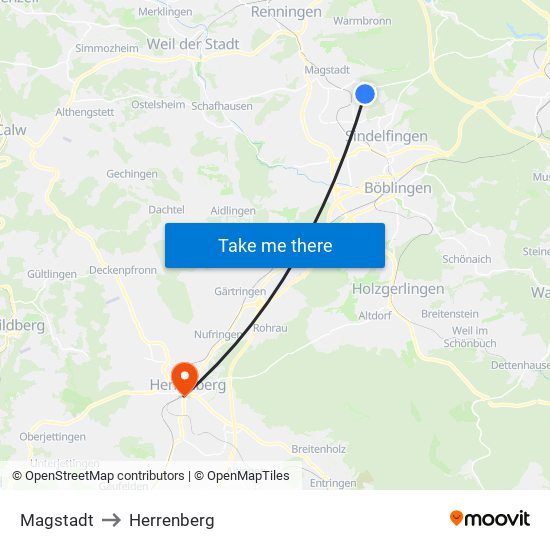 Magstadt to Herrenberg map