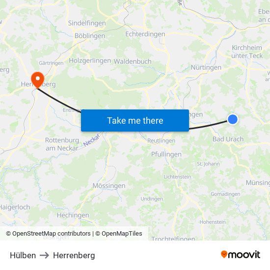Hülben to Herrenberg map
