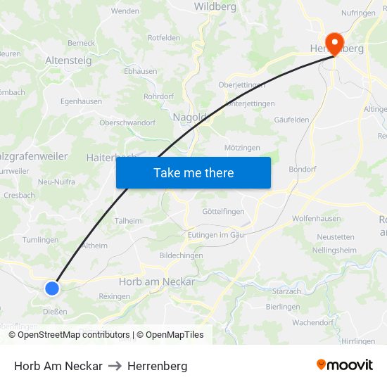 Horb Am Neckar to Herrenberg map