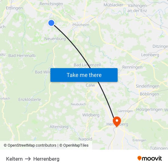 Keltern to Herrenberg map