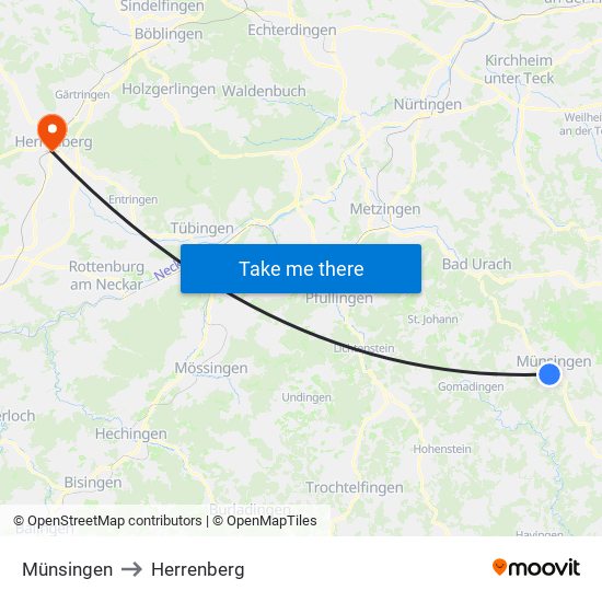 Münsingen to Herrenberg map