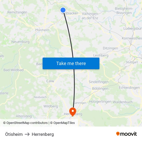 Ötisheim to Herrenberg map