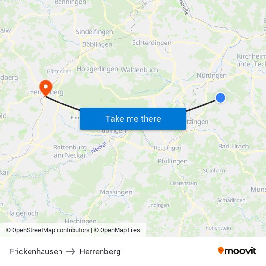 Frickenhausen to Herrenberg map