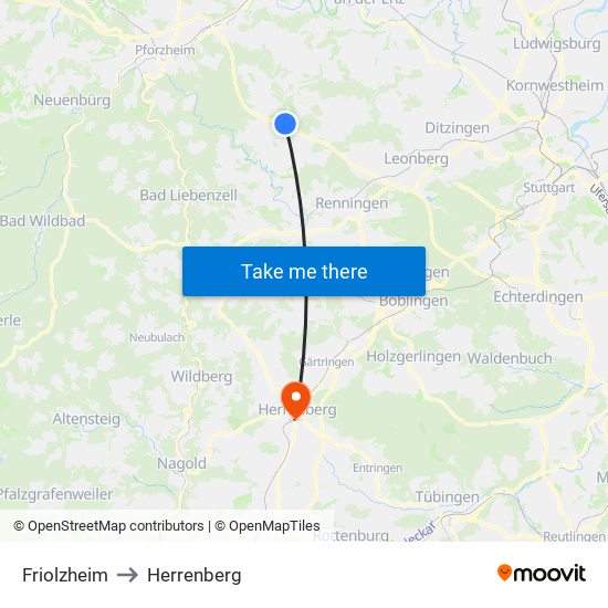 Friolzheim to Herrenberg map