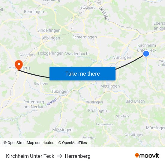 Kirchheim Unter Teck to Herrenberg map