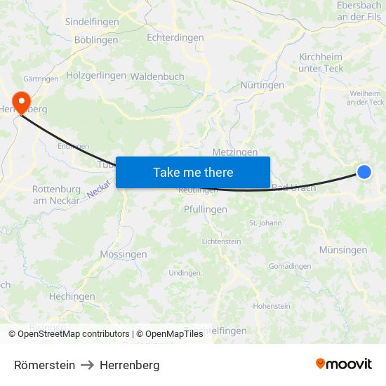 Römerstein to Herrenberg map