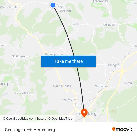 Gechingen to Herrenberg map