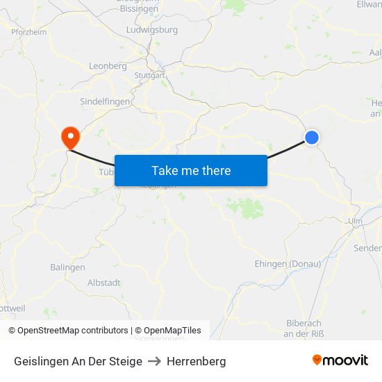 Geislingen An Der Steige to Herrenberg map