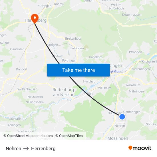 Nehren to Herrenberg map
