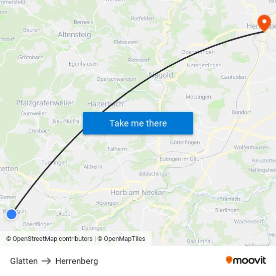 Glatten to Herrenberg map