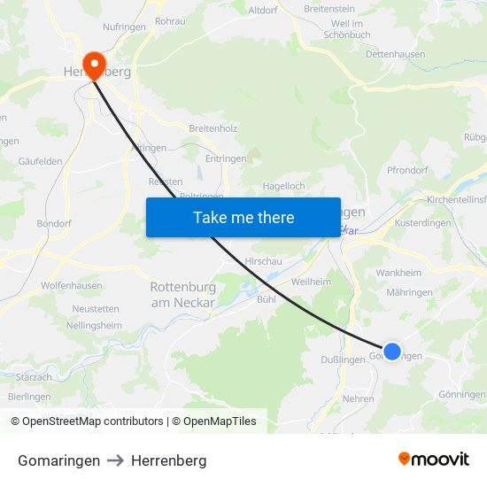 Gomaringen to Herrenberg map