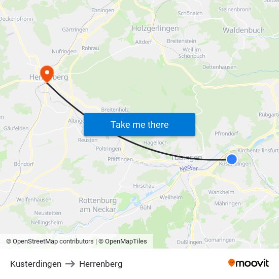 Kusterdingen to Herrenberg map