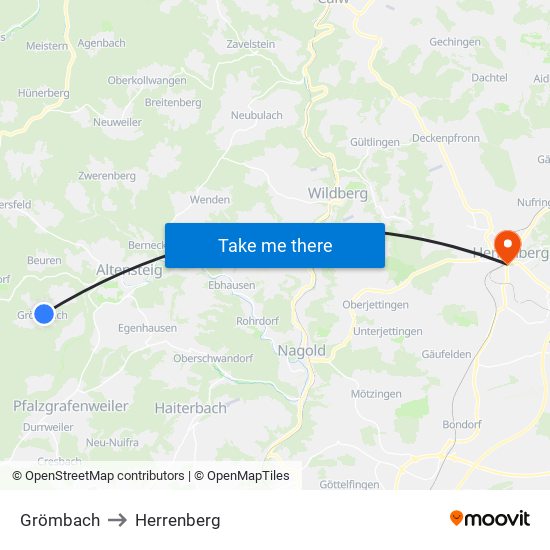 Grömbach to Herrenberg map