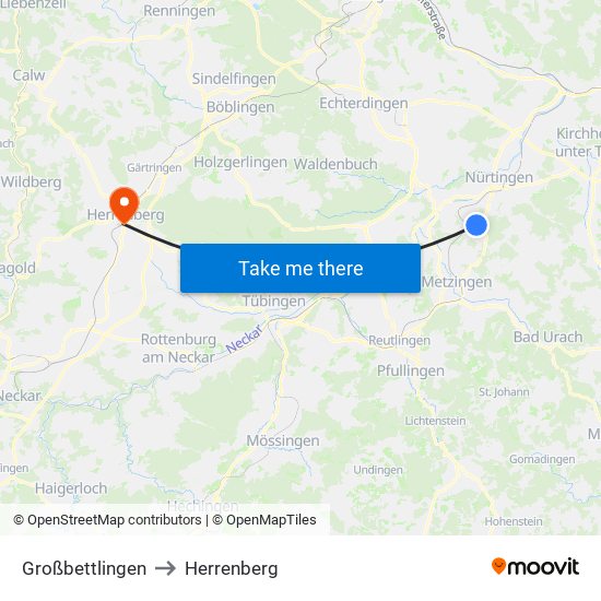 Großbettlingen to Herrenberg map