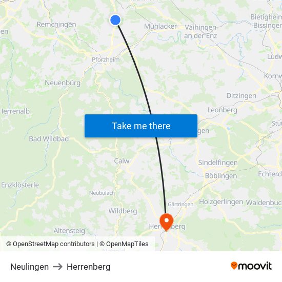 Neulingen to Herrenberg map