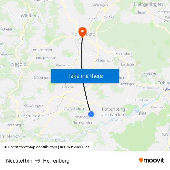Neustetten to Herrenberg map