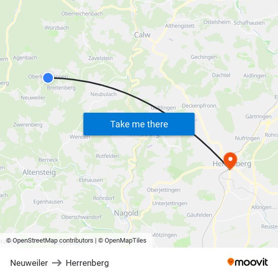 Neuweiler to Herrenberg map