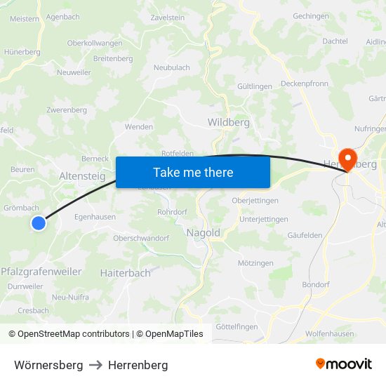 Wörnersberg to Herrenberg map