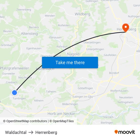 Waldachtal to Herrenberg map